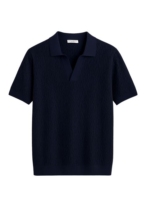Men's blue textured knit polo shirt by Paolo Pecora Milano. A refined summer garment perfect for casual chic looks. PAOLO PECORA |  | A037 F3006685